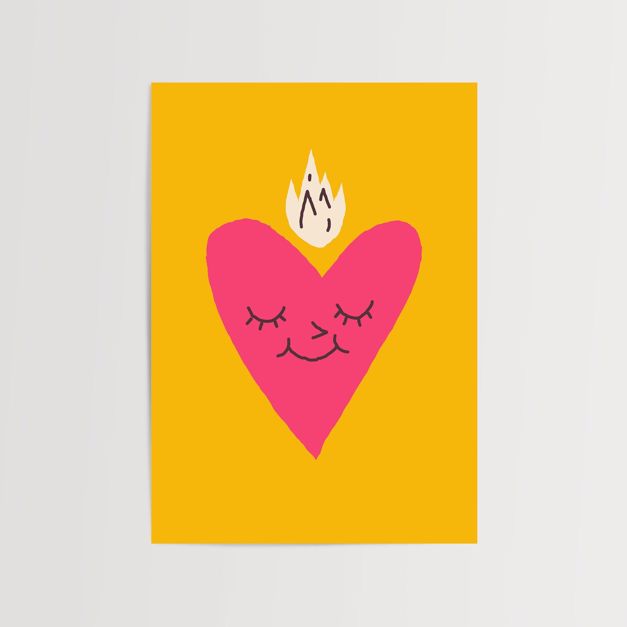 Flaming Heart art print with whimsical design